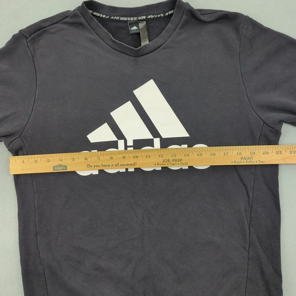 Adidas Crewneck Sweatshirt Mens Medium Black Faded‎ Big Logo Spellout Pullover